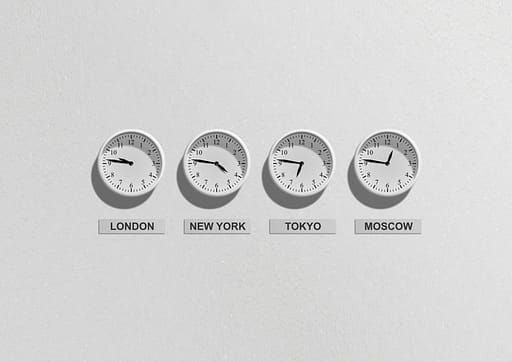 Clocks across time zones.