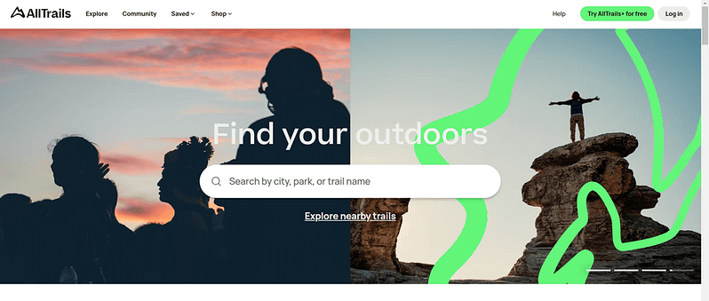 A screenshot of the AllTrails homepage