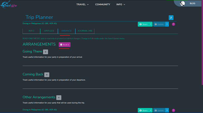 How To Book Your Trips With The Trip Planner by going to "Arrange" and then "Book It" on the Trip Planner page.