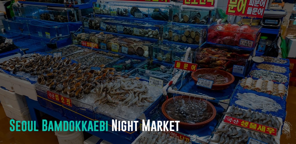 different seafood being sold