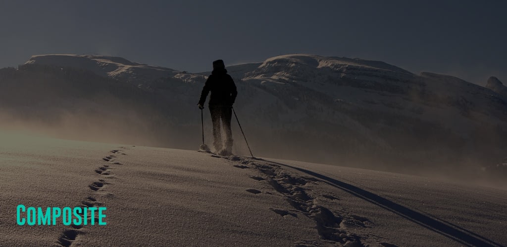 a person hiking on snow with a trekking pole