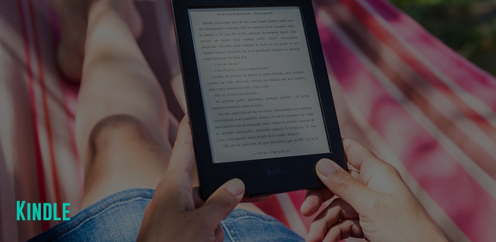 person reading story in Amazon Kindle tablet