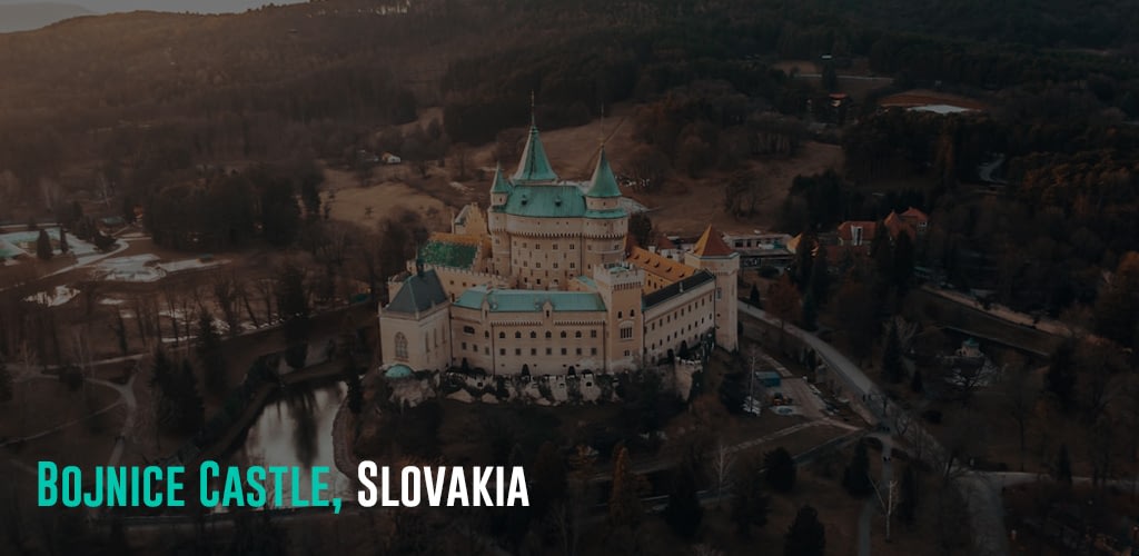 white and light blue castle