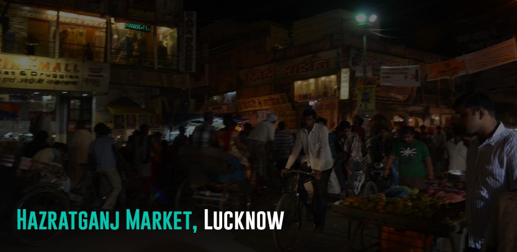 a busy market at night