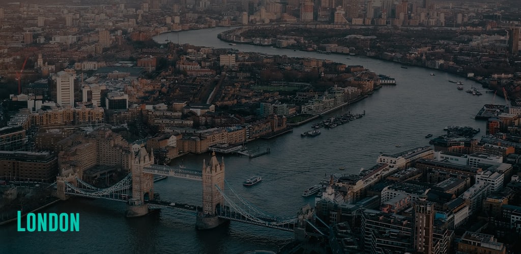 aerial view of the city of London and the iconic London Bridge