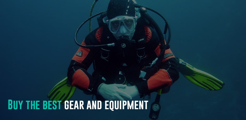 A scuba diver in full gear
