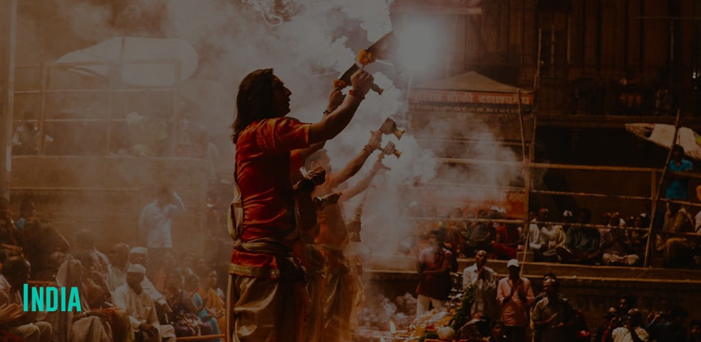 Priests doing pooja at Varanasi, India