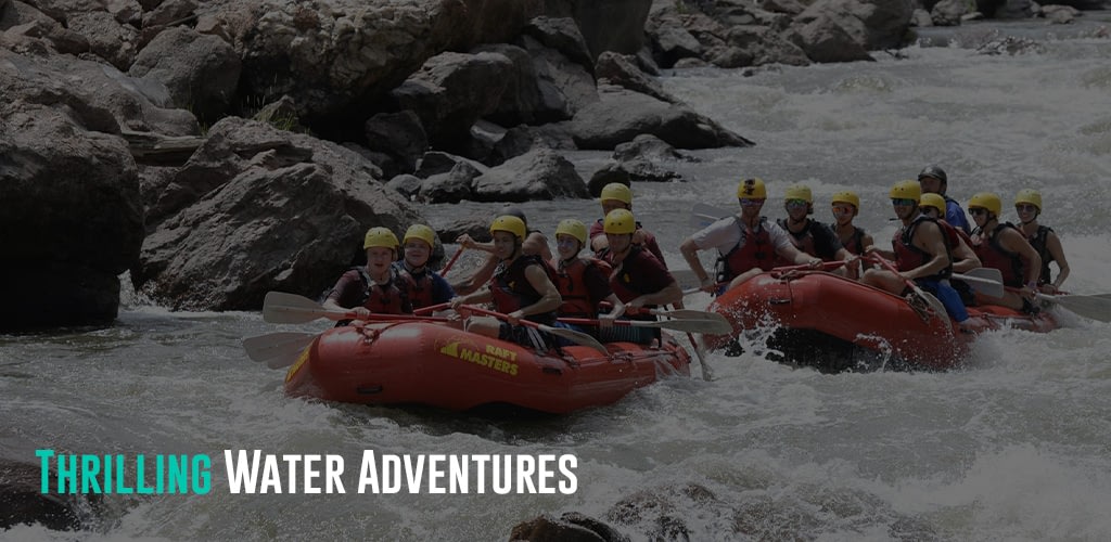 Group of people rafting down a river in Colorado