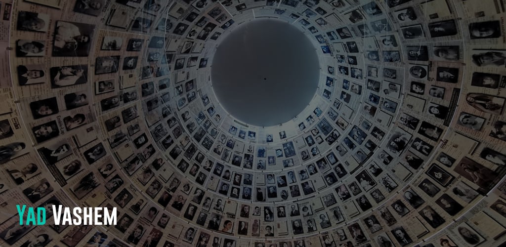 Hanged photos of the victims of the Holocaust.