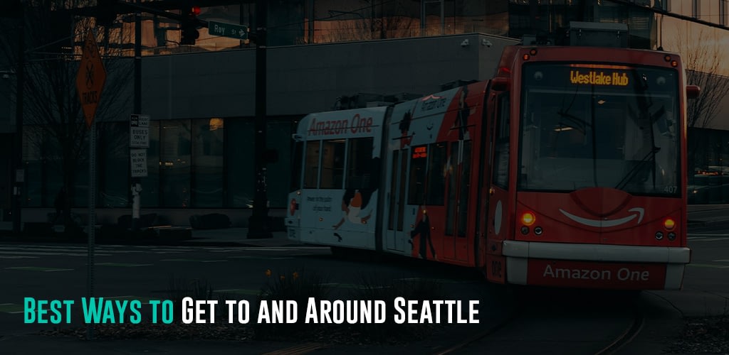 A red Seattle streetcar