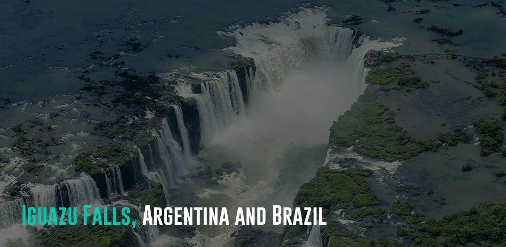 an aerial view of the Iguazu Falls