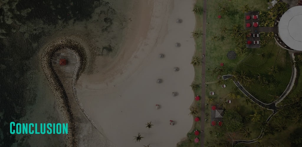 bird's eye view of the beach and resort area