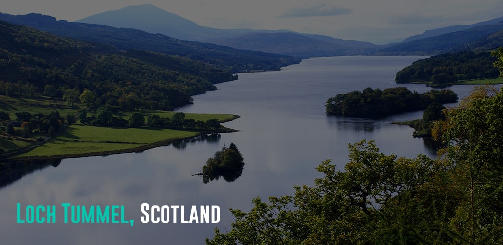 a view of Loch Tummel in Scotland from a higher ground