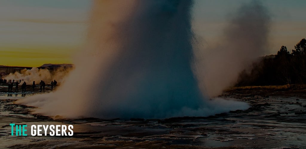 A geyser gushing out water and steam